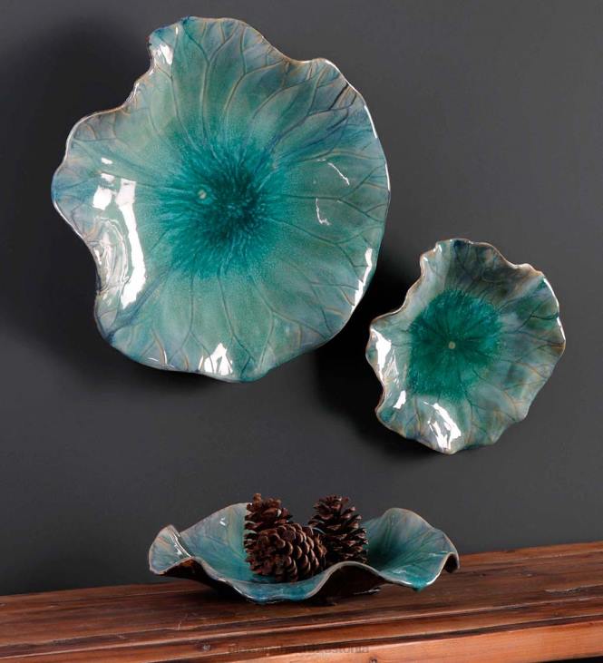 majatarbed 820L2482 sinine keraamiline lill õitseb seinakunst, komplektis 3 Plow & Hearth