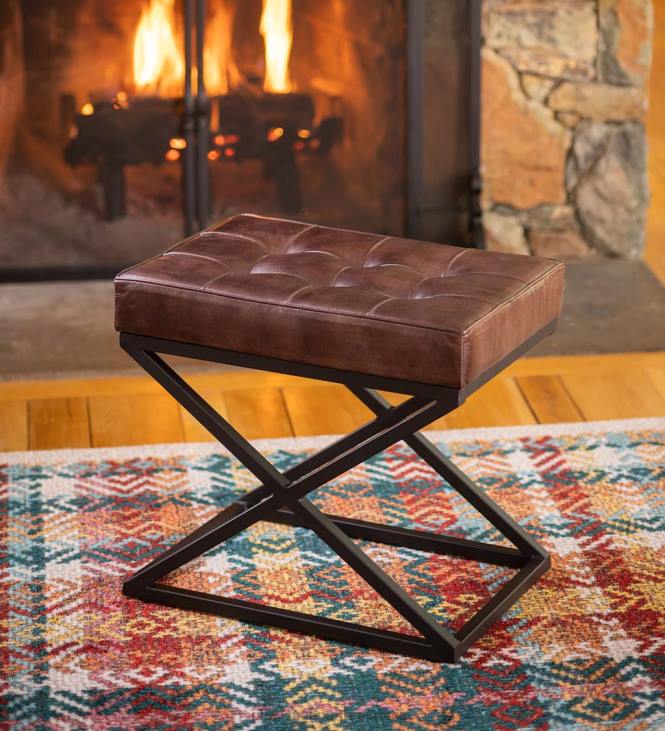 majatarbed 820L2062 henry nahast ja terasest ottoman - tume sienna Plow & Hearth