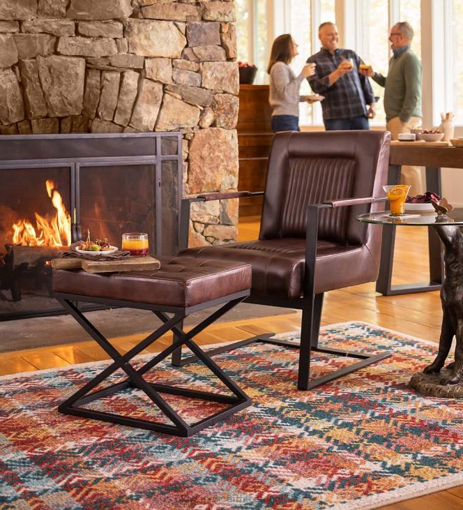 majatarbed 820L2062 henry nahast ja terasest ottoman - tume sienna Plow & Hearth