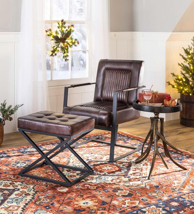 majatarbed 820L2062 henry nahast ja terasest ottoman - tume sienna Plow & Hearth