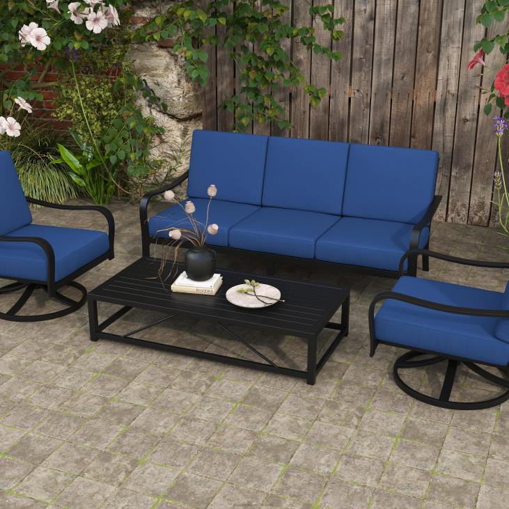 majatarbed 820L1170 laineline 4-osaline diivanikomplekt patjadega - must siniste patjadega Plow & Hearth