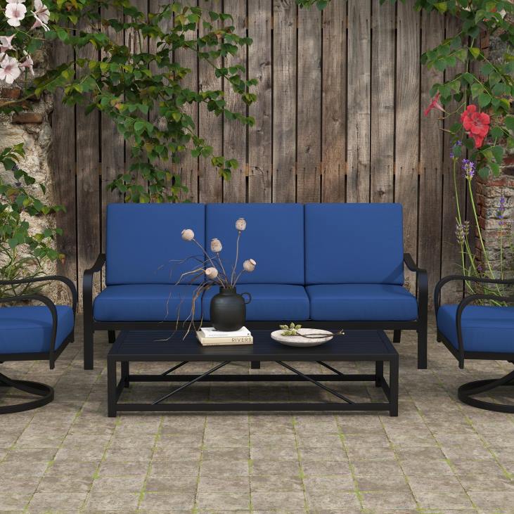 majatarbed 820L1170 laineline 4-osaline diivanikomplekt patjadega - must siniste patjadega Plow & Hearth