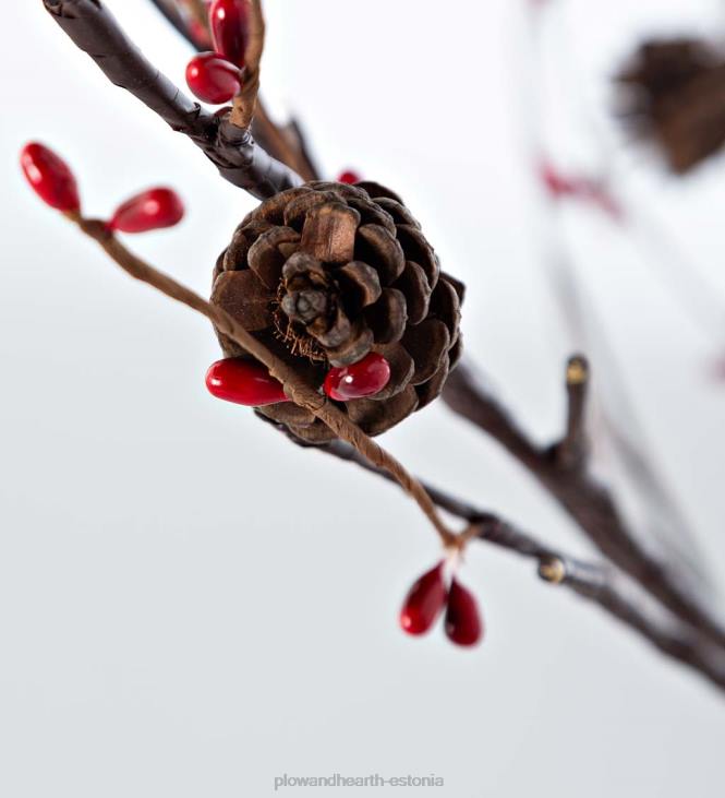 majatarbed 820L1675 sise-/välivalgustusega lauapealne männikäbi ja punane marjapuu Plow & Hearth