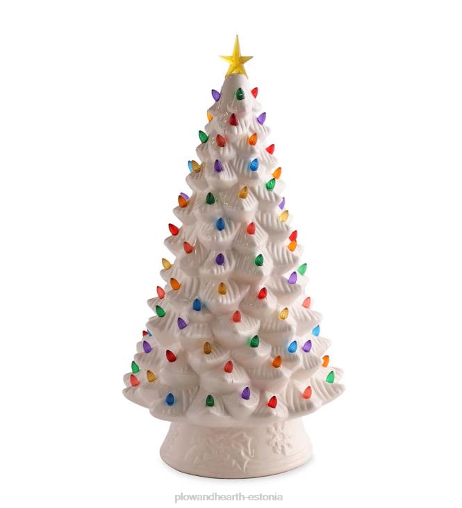 majatarbed 820L1688 sise-/väljas akutoitel valgustatud keraamiline jõulupuu Plow & Hearth