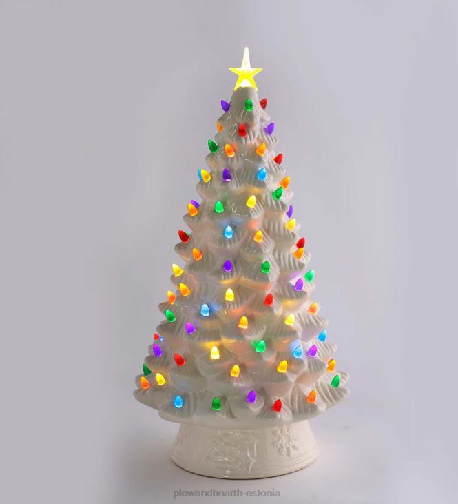 majatarbed 820L1688 sise-/väljas akutoitel valgustatud keraamiline jõulupuu Plow & Hearth