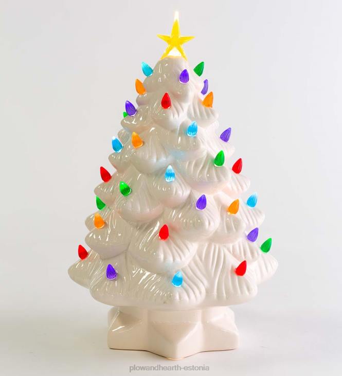 majatarbed 820L1688 sise-/väljas akutoitel valgustatud keraamiline jõulupuu Plow & Hearth