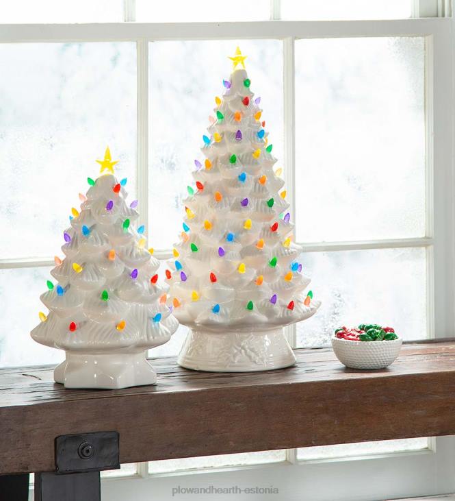 majatarbed 820L1688 sise-/väljas akutoitel valgustatud keraamiline jõulupuu Plow & Hearth