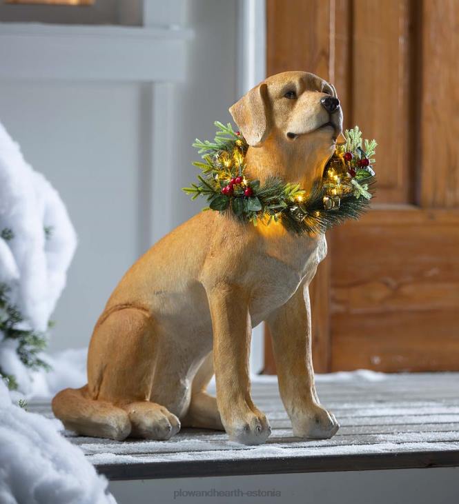 majatarbed 820L1693 kollane labradori kuju eemaldatava valgustatud pühadepärjaga Plow & Hearth