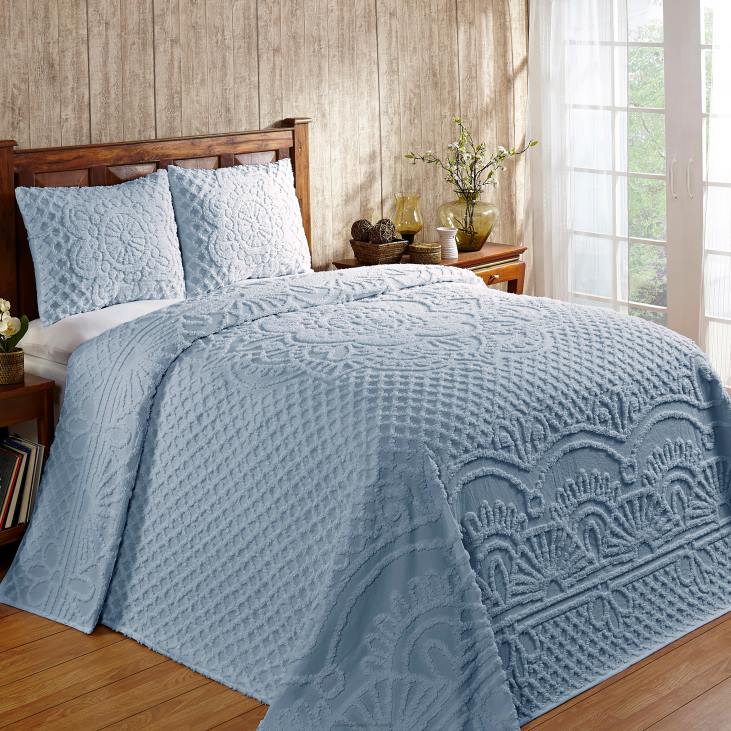 majatarbed 820L2651 jeanine tufting puuvillane šenill voodikate koos õlgadega komplekt - sinine - täis Plow & Hearth