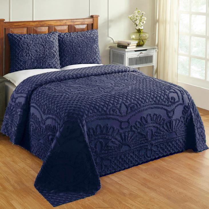 majatarbed 820L2651 jeanine tufting puuvillane šenill voodikate koos õlgadega komplekt - sinine - täis Plow & Hearth