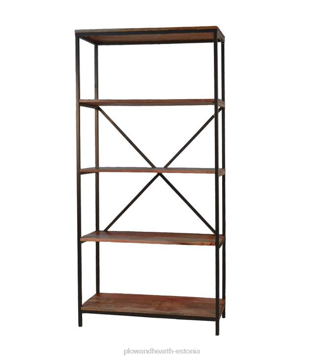 mööbel 820L2113 72 -kõrge viie riiuliga puidust ja metallist raamaturiiul - kastan Plow & Hearth