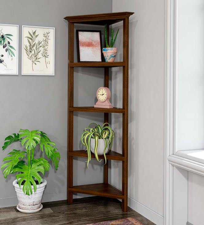 mööbel 820L2100 talumaja nelja riiuliga nurgaraamaturiiul - pestud hall Plow & Hearth