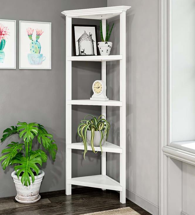 mööbel 820L2100 talumaja nelja riiuliga nurgaraamaturiiul - pestud hall Plow & Hearth