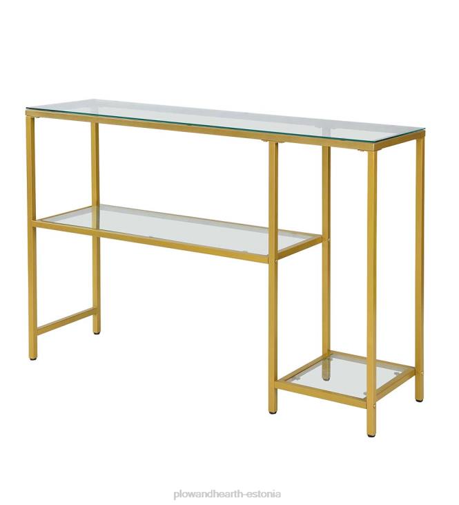 mööbel 820L2007 multifunktsionaalne karastatud klaasist konsoollaud riiulitega - kuldne Plow & Hearth
