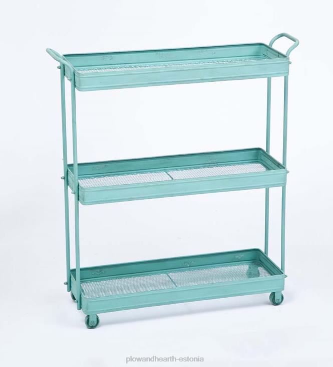 mööbel 820L2015 hädas sinine kolmekorruseline ratastega metallist käru Plow & Hearth