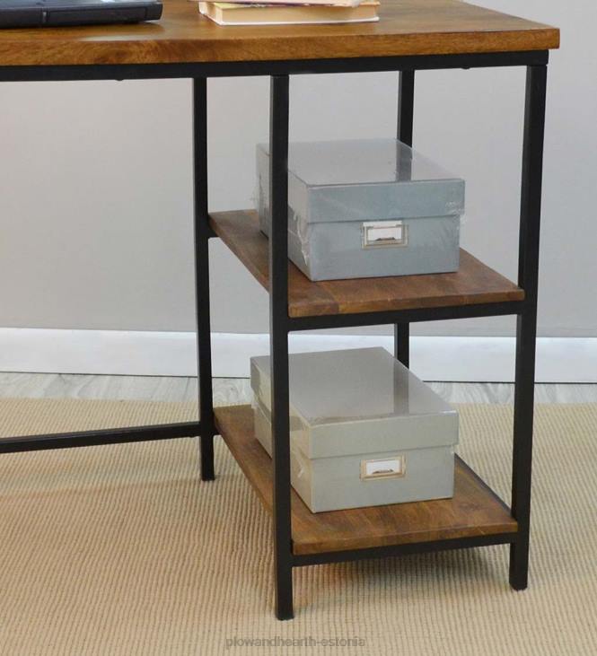 mööbel 820L2021 tööstuslikus stiilis puidust ja metallist riiulitega kirjutuslaud - kastan Plow & Hearth