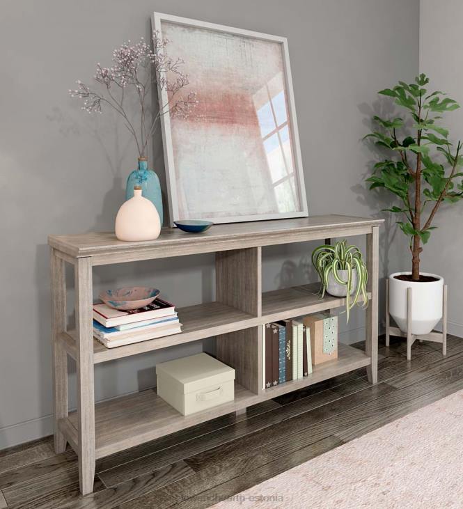 mööbel 820L2089 talumaja kahe riiuliga konsooliga raamaturiiul - pestud hall Plow & Hearth