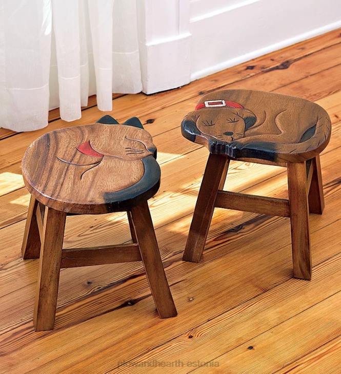 mööbel 820L2093 nikerdatud akaatsiast lemmikloomade jalaping - kass Plow & Hearth