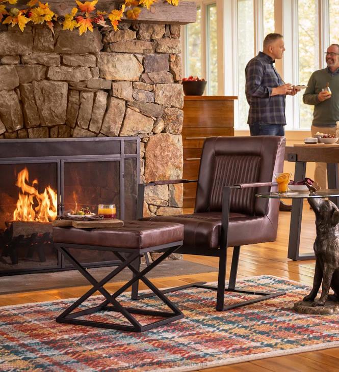 mööbel 820L2031 wayne nahast ja terasest aktsendiga tool - tume sienna Plow & Hearth